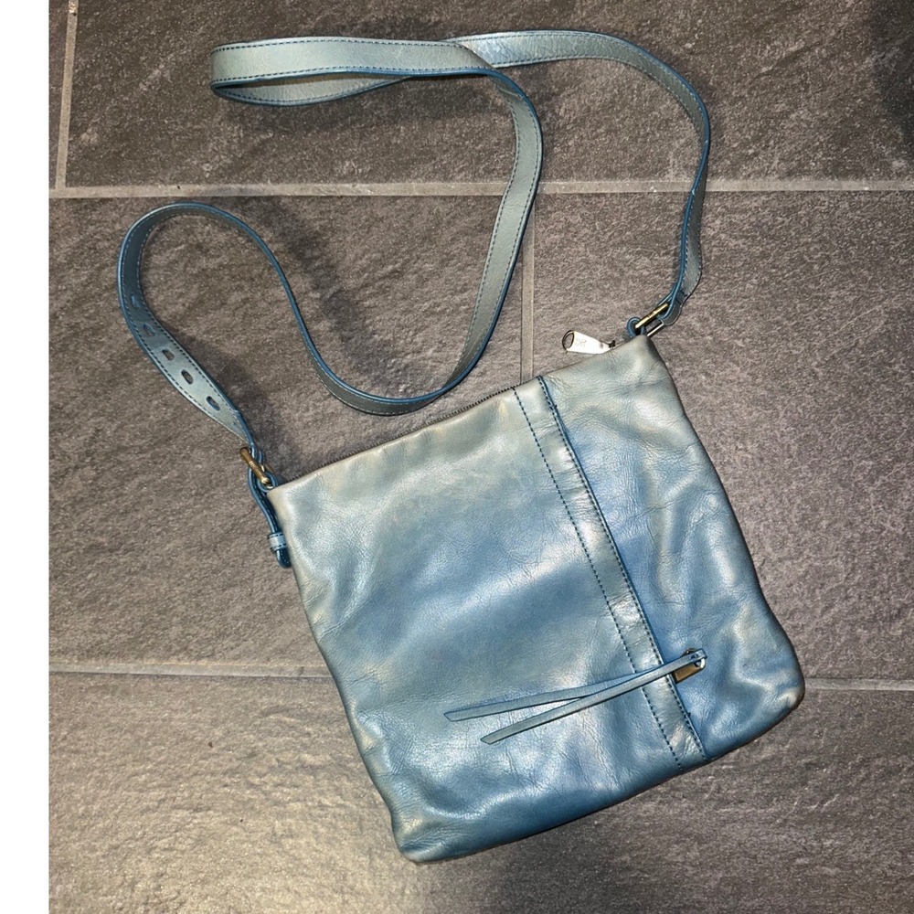 Hobo Blue‎ Distressed Leather Crossbody Bag Tassel Zip Messenger Bag